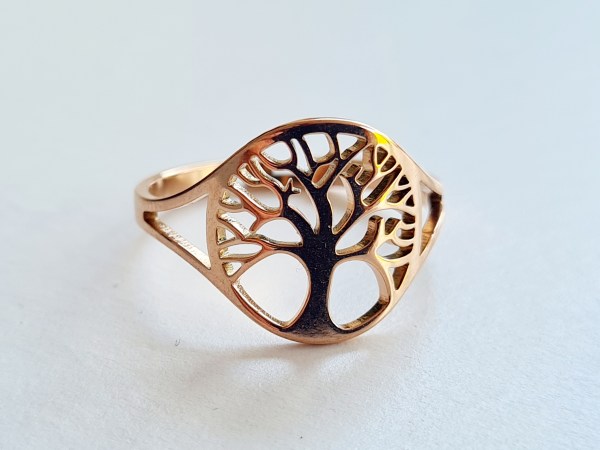 bague arbre de vie acier inoxydable dorée